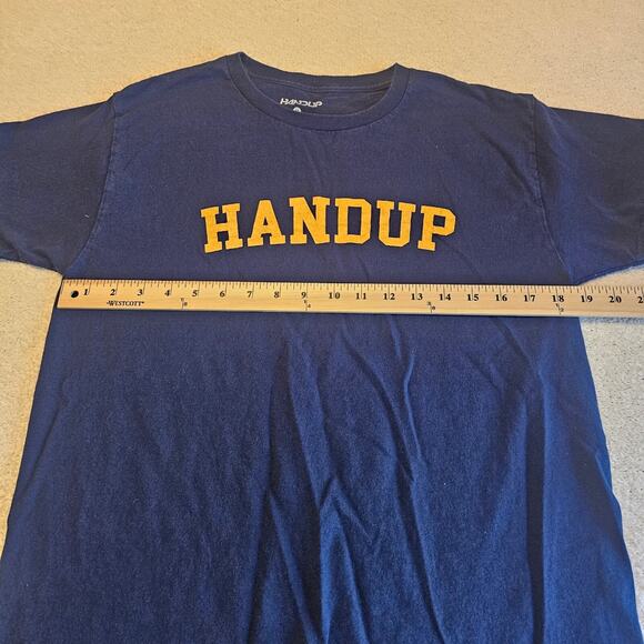 Handup Men’s Medium T-Shirt Navy Blue Yellow Logo Graphic MTB Casual Tee - Picture 4 of 6